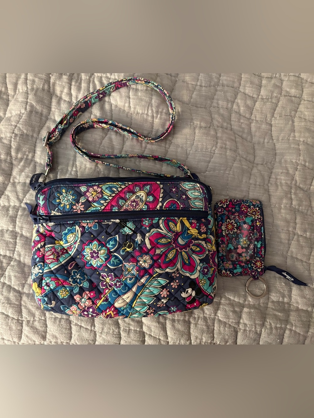 Vera Bradley Disney Ditsy Floral Triple Compartment Crossbody and Zip ID case